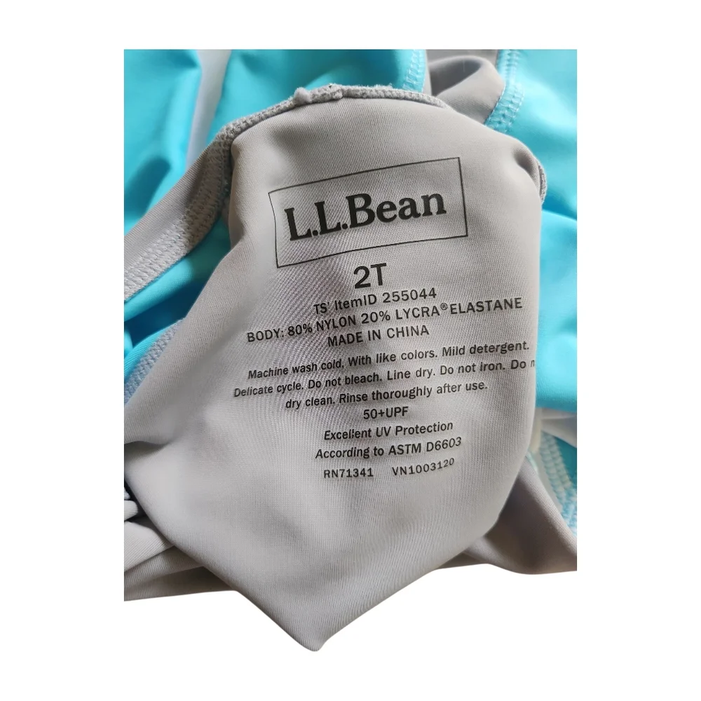 L.L.Bean Rashguard Swim Shirt 2T Turquoise Blue & Gray Long Sleeves